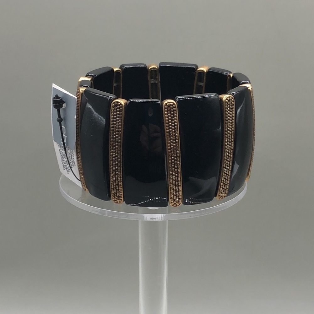 Chico's pull on black and brass stations dressy trendy bracelet NWT